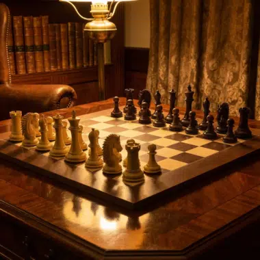 Un juego de ajedrez Sheffield Knight Palisandro en un ambiente cálido y elegante