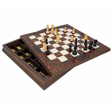 Juego de ajedrez Kingsclere lujo ébano y nogal con almacenamiento integrado