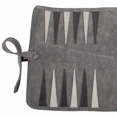 Backgammon enroulable en daim vert forêt vu de dessus, côté pions