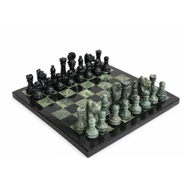 Juego de ajedrez de mármol negro y verde, vista general del tablero de 23 x 23 cm