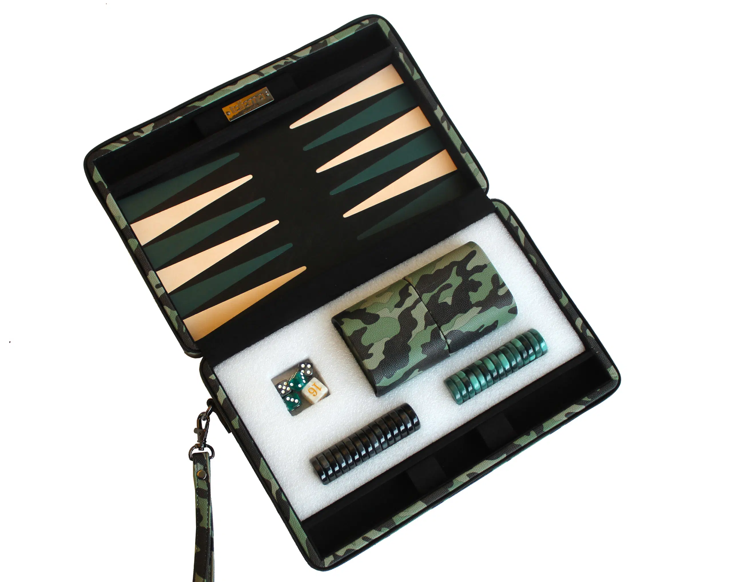 Mallette de backgammon de voyage avec rangement.
