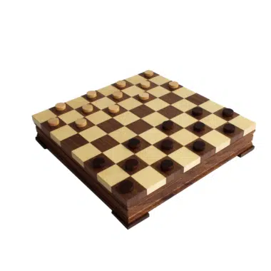 Plateau de jeu de dames en bois de noyer et érable incrusté 36 cm