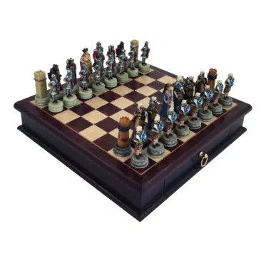 Juego de ajedrez temático Romanos contra Árabes completo sobre tablero de ajedrez caja en palisandro 32cm