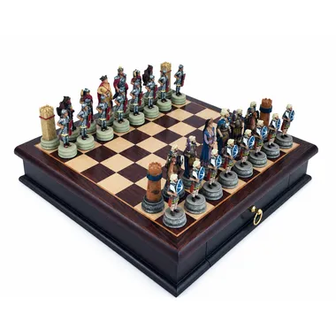 Juego de ajedrez temático Romanos contra Árabes completo sobre tablero de ajedrez caja en palisandro 32cm