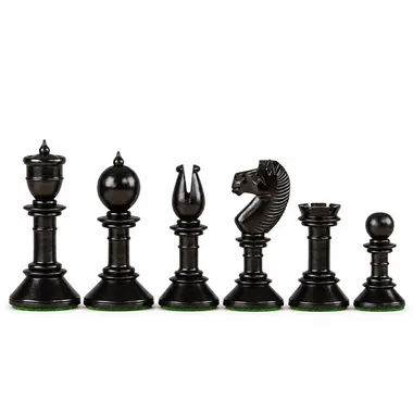 Piezas de ajedrez Staunton de 10,5 cm en madera negra, vista detallada del estilo elegante