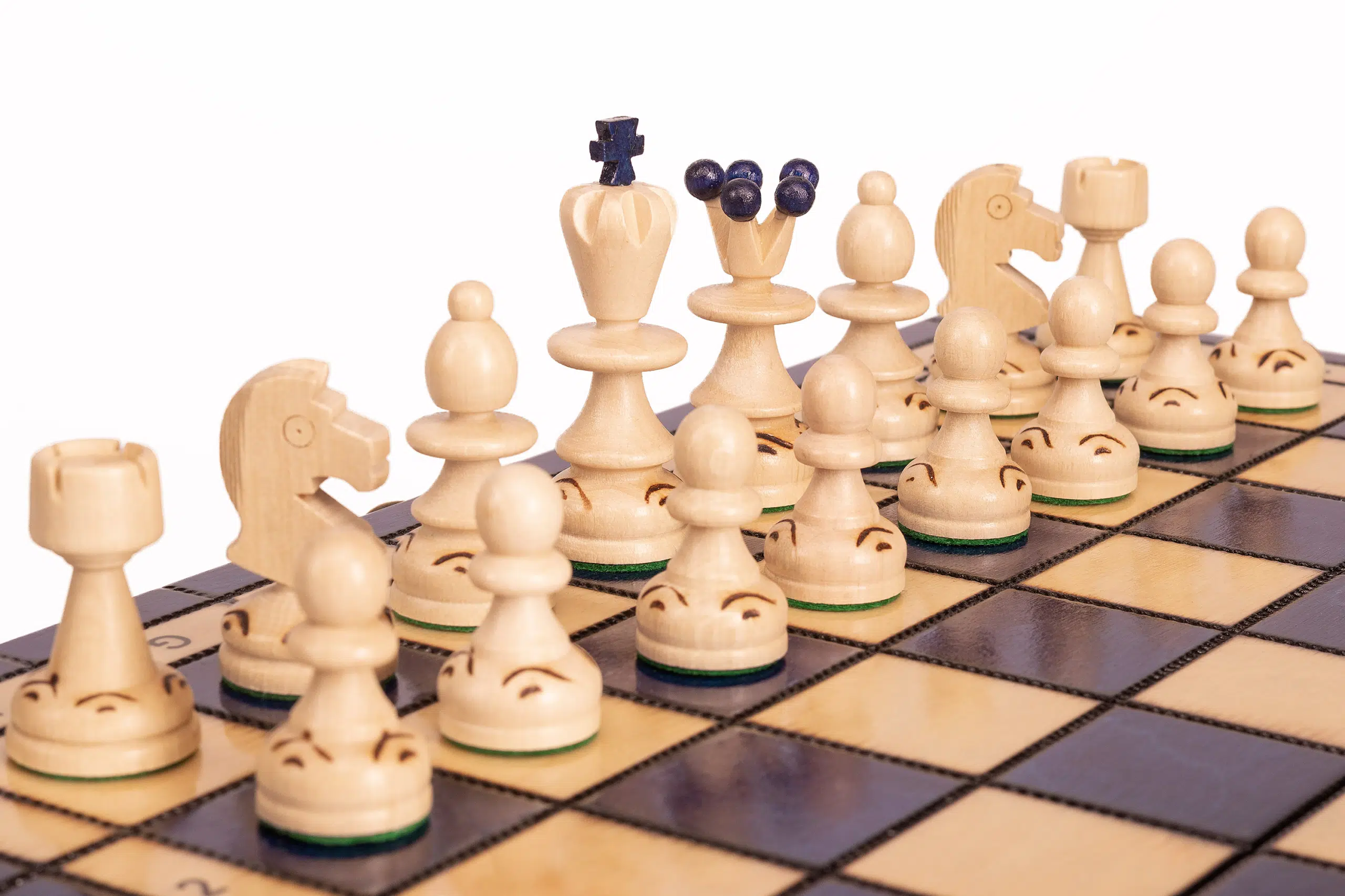 Pièces d'échecs raffinées en bois au style luxueux - Jeu d'Échecs Luxe Pearl Insert Bleu - Le Palais Des Echecs