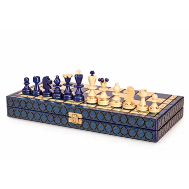 Set de piezas de ajedrez en madera maciza azul - Juego de Ajedrez Lujo Pearl Insert Azul - Le Palais Des Echecs