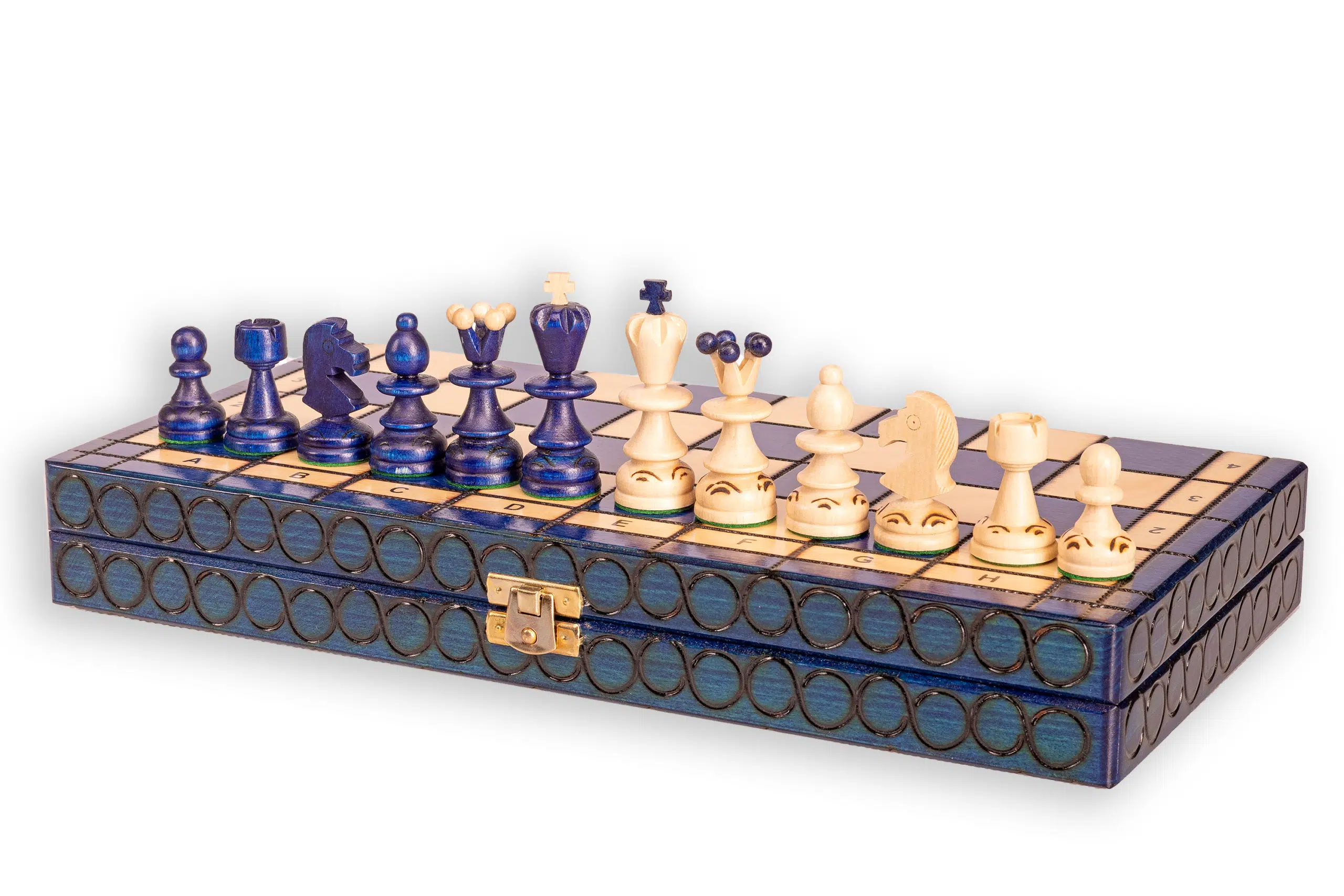Ensemble de pièces d'échecs en bois massif bleu - Jeu d'Échecs Luxe Pearl Insert Bleu - Le Palais Des Echecs
