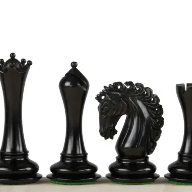 Detalles elegantes de las piezas de Ajedrez Empire Ébano 4,25" completamente negras - Le Palais Des Echecs