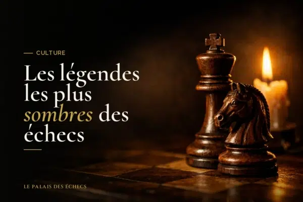 Pièces d'échecs anciennes en bois sombre éclairées à la bougie, ambiance mystérieuse d'Halloween